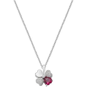 Amen Collier Femme Fortuna Quadrifoglio Zircon Rouge, 1, Argent, Zircon