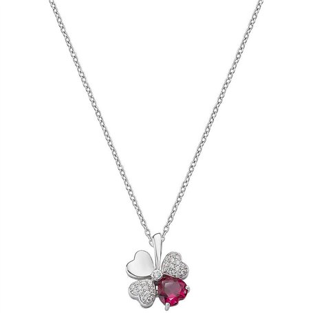 Amen Collier Femme Fortuna Quadrifoglio Zircon Rouge, 1, Argent, Zircon