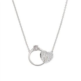 Amen Collier Solitaire et cœur en Argent avec zircons, Medium, Argent Sterling, Zircon