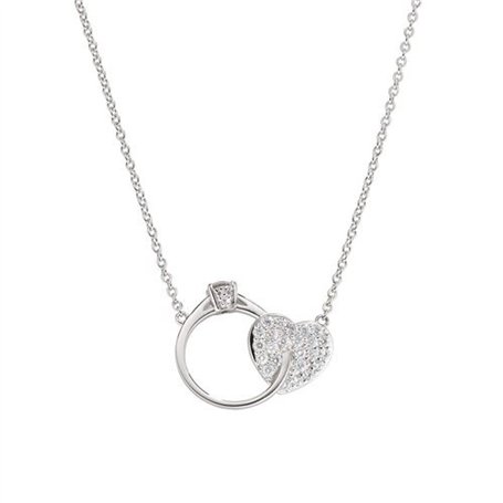 Amen Collier Solitaire et cœur en Argent avec zircons, Medium, Argent Sterling, Zircon