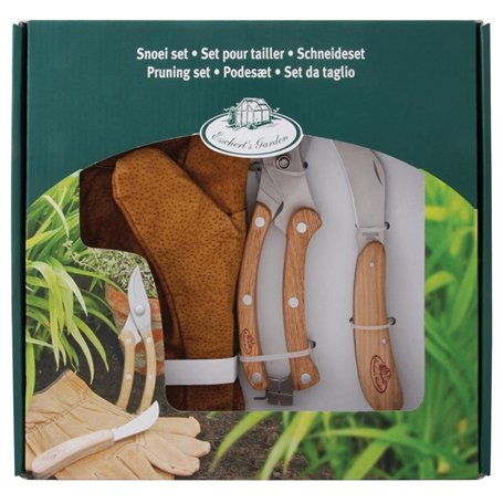 Esschert Design Set de Coupe Jardinage 3 pièces avec Gants en Cuir, Couteau de Jardinage et sécateur