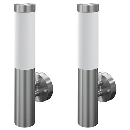 2 appliques murales cylindriques en acier inoxydable