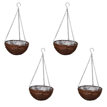 vidaXL Lot de 4 Paniers Supsendus en Saule avec Fonds et Chaine Pendante