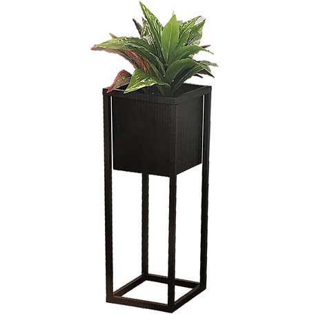 Pot de fleurs carré en métal noir sur pied surélevé pour intérieur de jardin 50 cm
