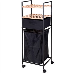 Home @ Styling Collection Chariot de Salle de Bain avec étagères et Sac à Linge, 2en1, Bambou