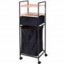 Home @ Styling Collection Chariot de Salle de Bain avec étagères et Sac à Linge, 2en1, Bambou