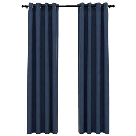 gordijnen - VDXL Gordijnen linnen-look verduisterend ogen 2 st 140x245 cm blauw - 140 x 245 cm - Blauw