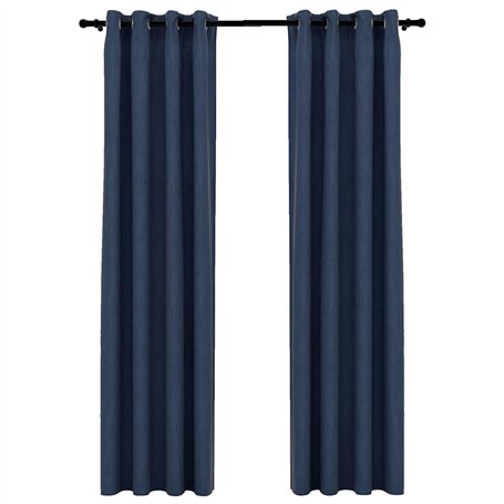 gordijnen - VDXL Gordijnen linnen-look verduisterend ogen 2 st 140x245 cm blauw - 140 x 245 cm - Blauw