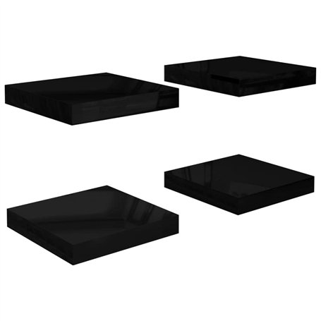 VidaXL Étagère murale flottante 4 pcs Noir brillant 23x23,5x3,8 cm MDF