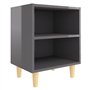 Comodino con Gambe in Legno Massello Grigio Lucido 40x30x50 cm