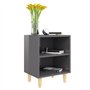 Comodino con Gambe in Legno Massello Grigio Lucido 40x30x50 cm