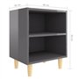 Comodino con Gambe in Legno Massello Grigio Lucido 40x30x50 cm