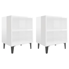 vidaXL Comodini con Gambe in Metallo 2 pz Bianco Lucido 40x30x50 cm