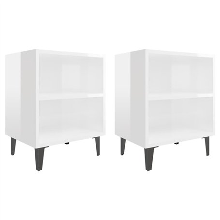 vidaXL Comodini con Gambe in Metallo 2 pz Bianco Lucido 40x30x50 cm