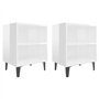 vidaXL Comodini con Gambe in Metallo 2 pz Bianco Lucido 40x30x50 cm