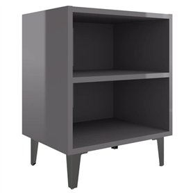 Comodino con Gambe in Metallo Grigio Lucido 40x30x50 cm