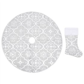VXL Jupe de sapin de Noël de luxe et chaussettes en tissu blanc 90 cm