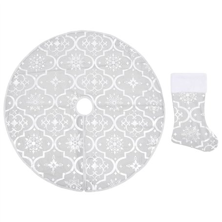 VXL Jupe de sapin de Noël de luxe et chaussettes en tissu blanc 90 cm