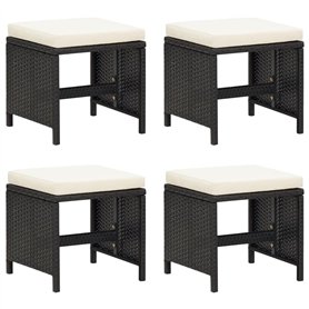 Tabourets de jardin lot de 4 avec coussins Résine tressée Noir