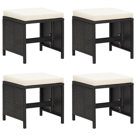 Tabourets de jardin lot de 4 avec coussins Résine tressée Noir