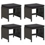 Tabourets de jardin lot de 4 avec coussins Résine tressée Noir