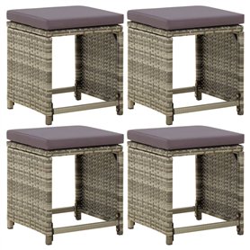 Bussandri Exclusive Lot de 4 tabourets de jardin avec coussins en polyrotin Gris
