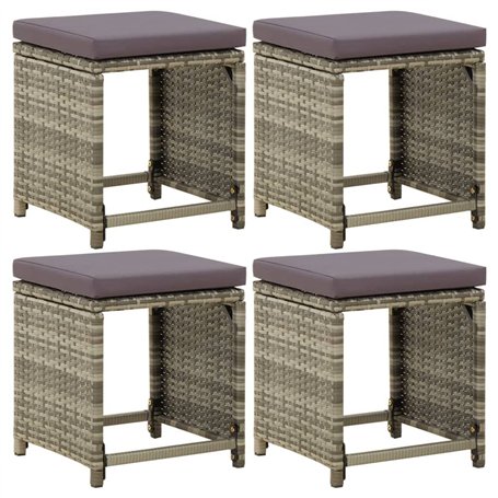 Bussandri Exclusive Lot de 4 tabourets de jardin avec coussins en polyrotin Gris