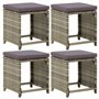 Bussandri Exclusive Lot de 4 tabourets de jardin avec coussins en polyrotin Gris