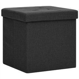 Tabouret de rangement pliable Noir Faux lin