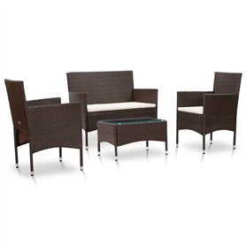 vidaXL Salon de Jardin 4 pcs avec Coussins Résine tressée Marron