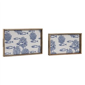 Jeux de plateaux Home ESPRIT Bleu Blanc Naturel Bois de manguier 43