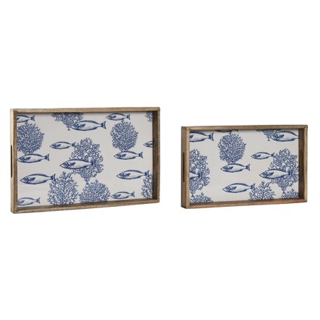 Jeux de plateaux Home ESPRIT Bleu Blanc Naturel Bois de manguier 43