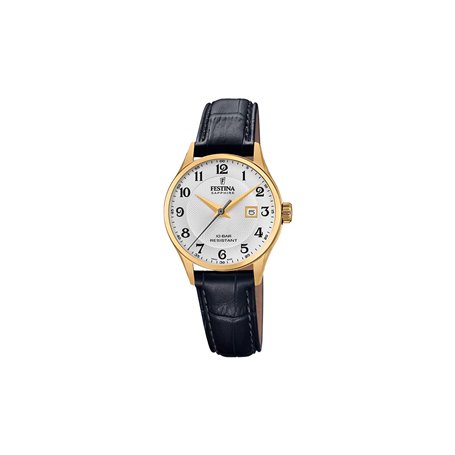 Festina Montre pour Femme F20011/5 Swiss Made Boîtier en Acier Inoxydable Doré Bracelet en Cuir Noir