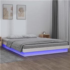 Cadre de lit à LED sans matelas blanc 120x200 cm bois massif