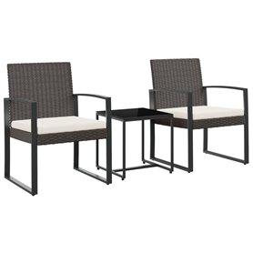 vidaXL Ensemble à Manger de Jardin avec Coussins 3 pcs Marron rotin PP