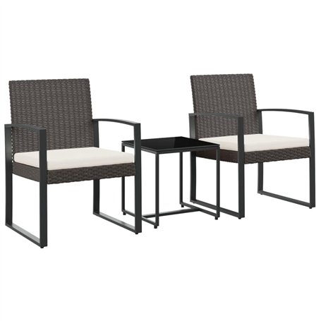 vidaXL Ensemble à Manger de Jardin avec Coussins 3 pcs Marron rotin PP