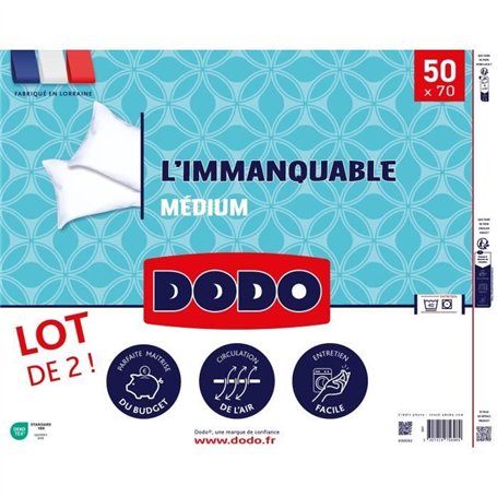 DODO - Lot de 2 oreillers - L'IMMANQUABLE - 50 x 70 cm - Blanc
