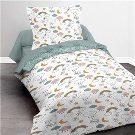 Parure de lit - RDC 1.15 - Housse de couette 140x200 cm et 1 taie d'oreiller 63x63 cm - Vert imprimé enfant - TODAY