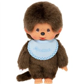 Peluche singe - BANDAI - Monchhichi Bavoir Bleu Ciel - 20 cm