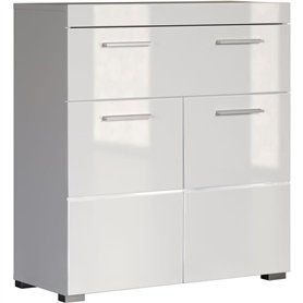 Meuble bas de salle de bain Amanda - Blanc brillant - 2 portes + 1 tiroir - L73 x P31 x H79 cm