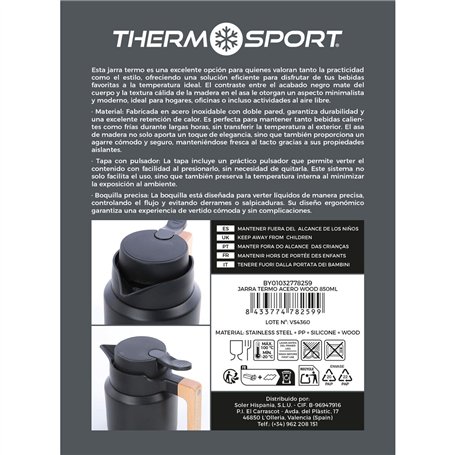 Pichet Thermo ThermoSport Noir 850 ml (4 Unités)