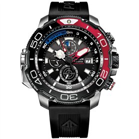 Citizen Eco-Drive Promaster Aqualand Montre pour homme Bracelet en polyuréthane Cadran noir avec accents rouges Chronographe (mo