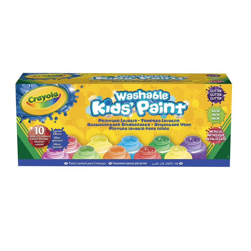 CRAYOLA 10 Gouaches lavables Effets spéciaux : Neon, Glitter, Metal, Couleurs Assortis, 59 ml (Lot de 10)