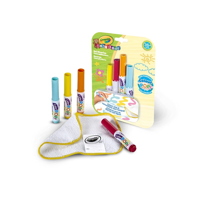 CRAYOLA - Mini Kids, Kit de recharge Coloriage Infini avec 4 feutres et un chiffon de nettoyage, à utiliser avec le tapis Colori
