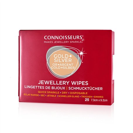 Connoisseurs Lingettes Nettoyantes pour Bijoux - Chiffon Polish pour Argent Or Argenterie - pour Brillance - 25 Lingettes Sèches