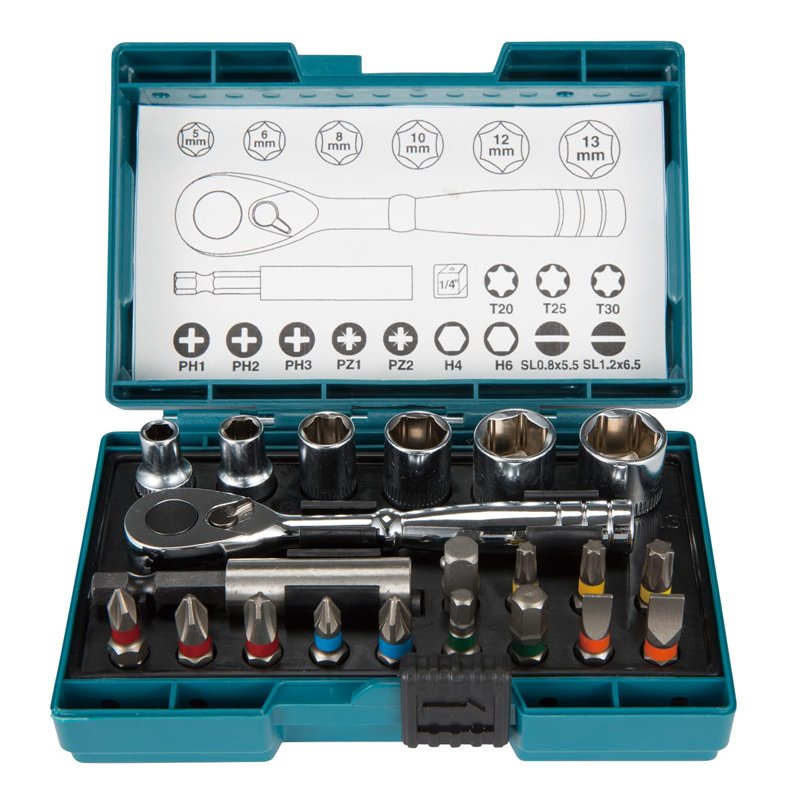 Image secondaire de Coffret de fixation avec clé à cliquet et 20 autres accessoires - MAKITA B-54081