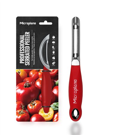 Microplane Éplucheur/Économe à Lame dentelée ultra affutée en acier inoxydable s´adapte aux gauchers et aux droitiers