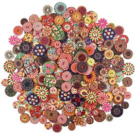 YMWALK Boutons en bois boutons en bois de forme ronde imprimés 300Pcs Couleur et taille mélangées pour la couture