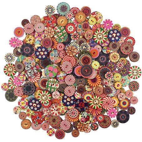 YMWALK Boutons en bois boutons en bois de forme ronde imprimés 300Pcs Couleur et taille mélangées pour la couture