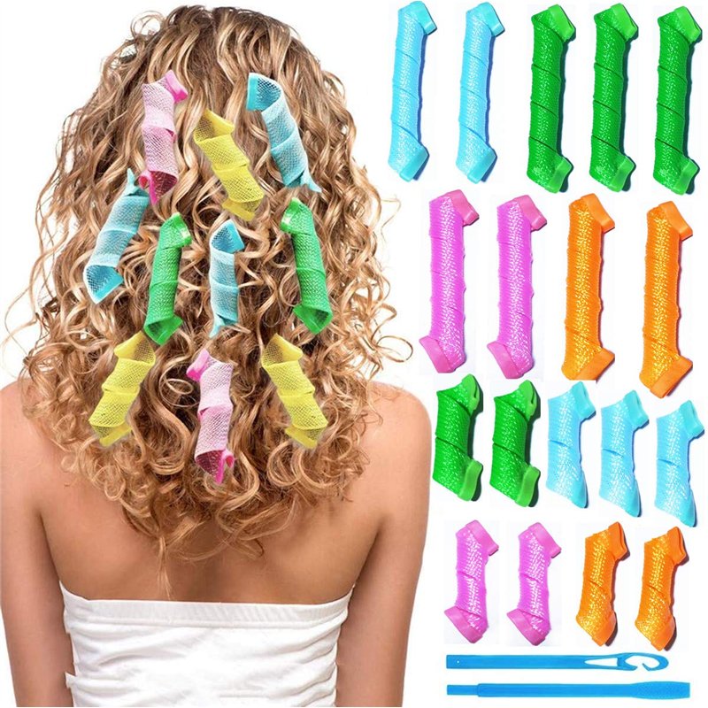 TX 18pcs bigoudis pour cheveux magiques, bigoudis en spirale avec Crochets, Coiffage spirale magique Kit de coiffure pour femme 